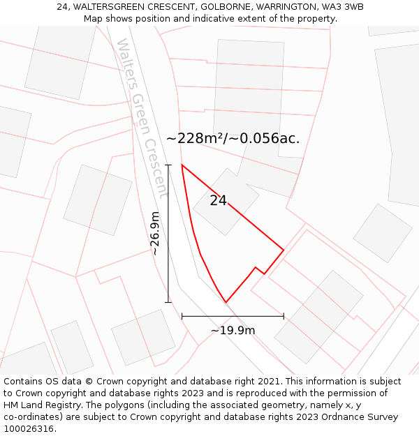 24, WALTERSGREEN CRESCENT, GOLBORNE, WARRINGTON, WA3 3WB: Plot and title map