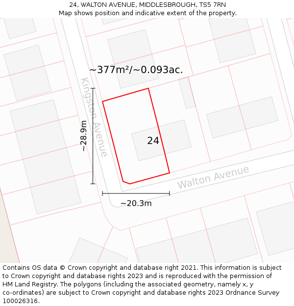 24, WALTON AVENUE, MIDDLESBROUGH, TS5 7RN: Plot and title map
