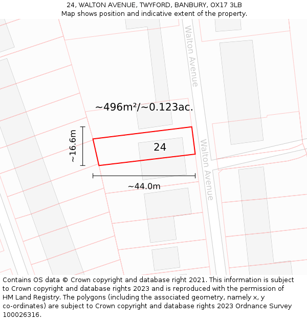 24, WALTON AVENUE, TWYFORD, BANBURY, OX17 3LB: Plot and title map