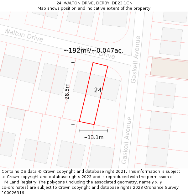 24, WALTON DRIVE, DERBY, DE23 1GN: Plot and title map