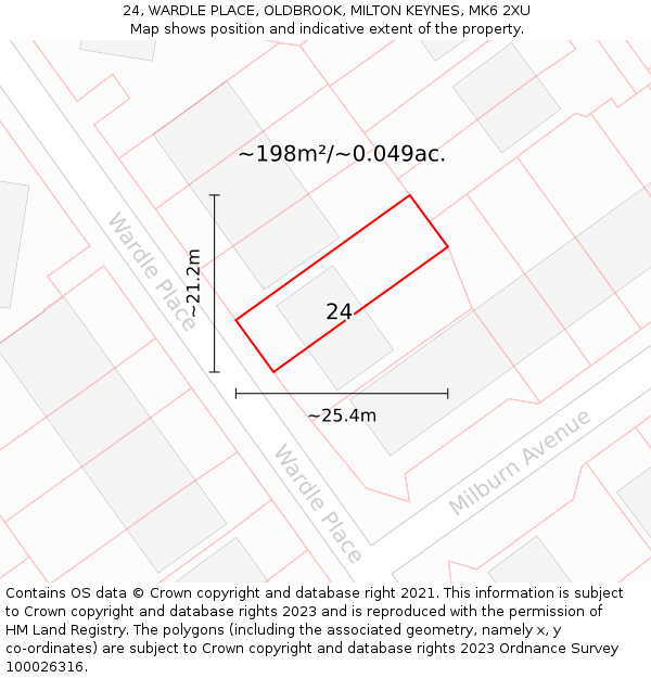 24, WARDLE PLACE, OLDBROOK, MILTON KEYNES, MK6 2XU: Plot and title map