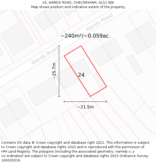 24, WARDS ROAD, CHELTENHAM, GL51 6JW: Plot and title map