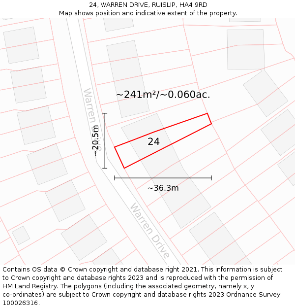 24, WARREN DRIVE, RUISLIP, HA4 9RD: Plot and title map