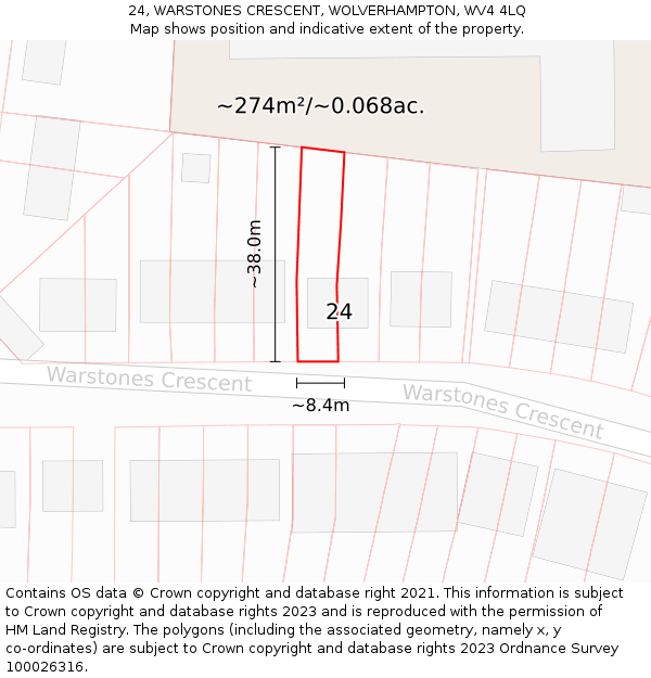 24, WARSTONES CRESCENT, WOLVERHAMPTON, WV4 4LQ: Plot and title map