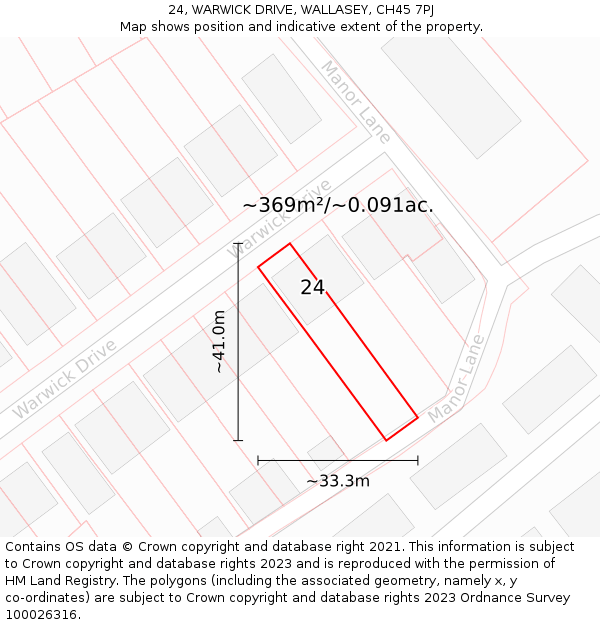 24, WARWICK DRIVE, WALLASEY, CH45 7PJ: Plot and title map