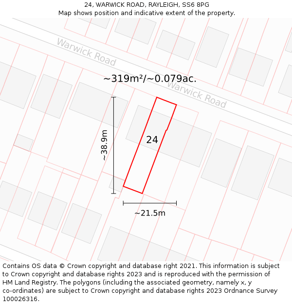24, WARWICK ROAD, RAYLEIGH, SS6 8PG: Plot and title map