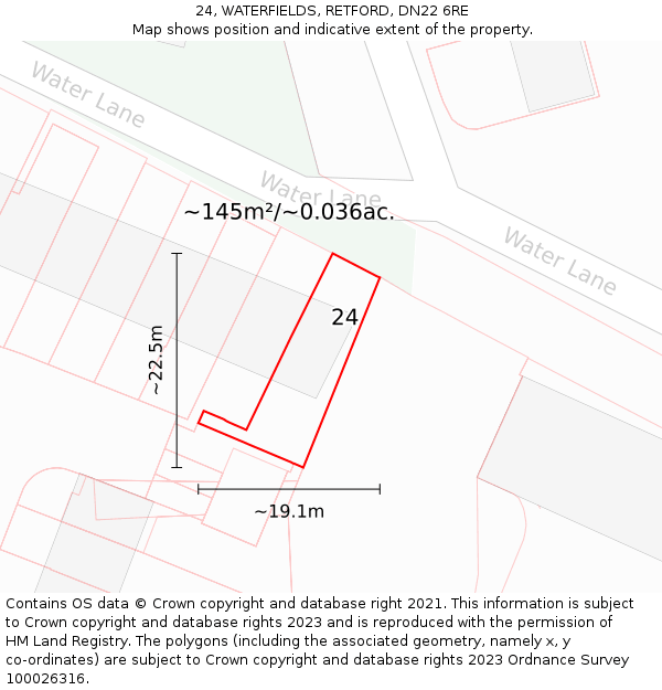 24, WATERFIELDS, RETFORD, DN22 6RE: Plot and title map