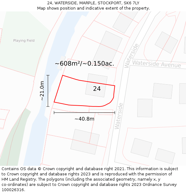 24, WATERSIDE, MARPLE, STOCKPORT, SK6 7LY: Plot and title map