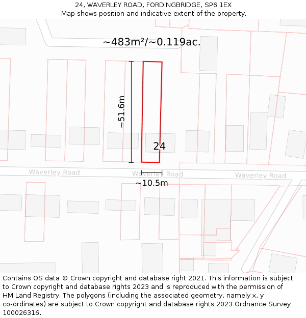 24, WAVERLEY ROAD, FORDINGBRIDGE, SP6 1EX: Plot and title map