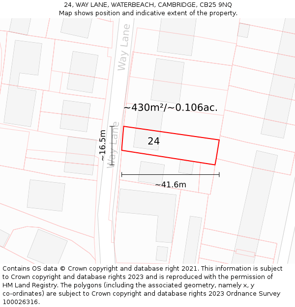24, WAY LANE, WATERBEACH, CAMBRIDGE, CB25 9NQ: Plot and title map