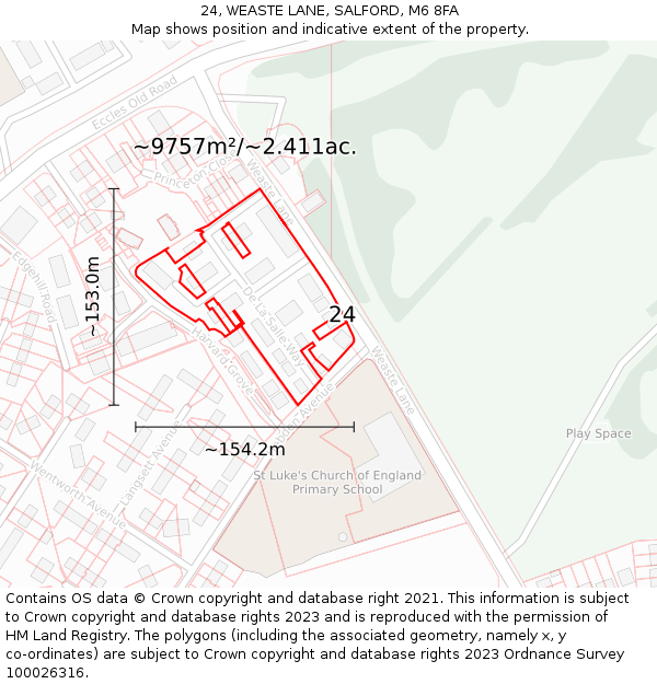 24, WEASTE LANE, SALFORD, M6 8FA: Plot and title map
