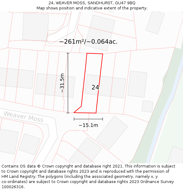 24, WEAVER MOSS, SANDHURST, GU47 9BQ: Plot and title map