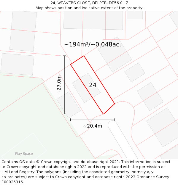 24, WEAVERS CLOSE, BELPER, DE56 0HZ: Plot and title map