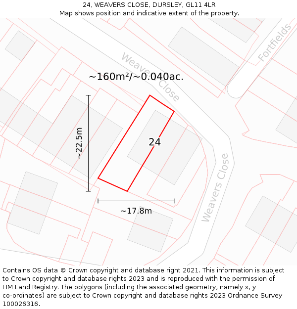 24, WEAVERS CLOSE, DURSLEY, GL11 4LR: Plot and title map