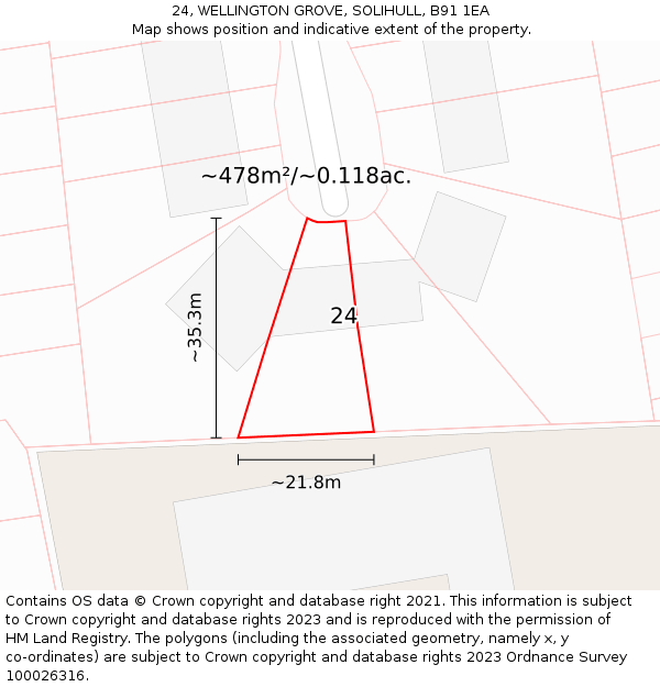 24, WELLINGTON GROVE, SOLIHULL, B91 1EA: Plot and title map