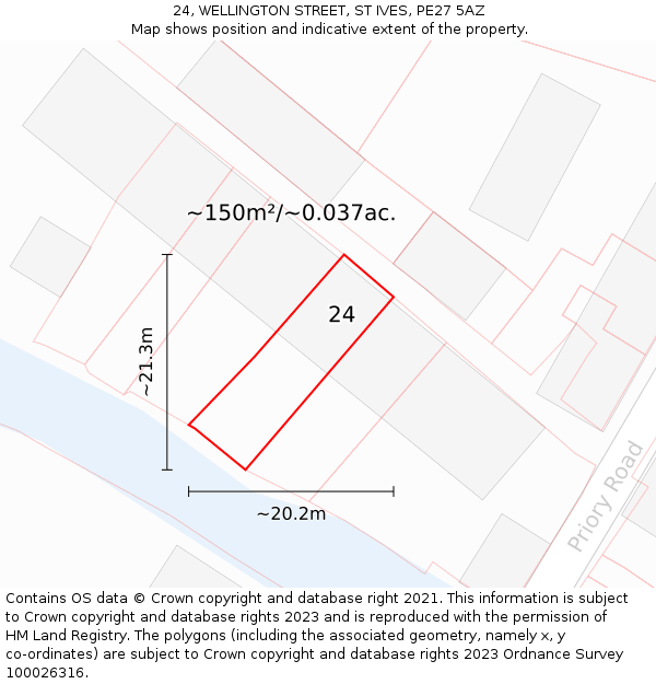 24, WELLINGTON STREET, ST IVES, PE27 5AZ: Plot and title map