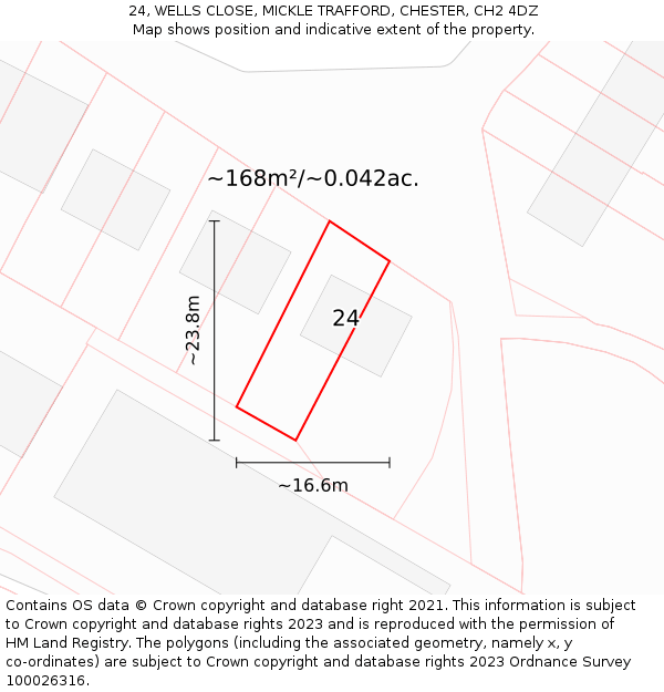 24, WELLS CLOSE, MICKLE TRAFFORD, CHESTER, CH2 4DZ: Plot and title map