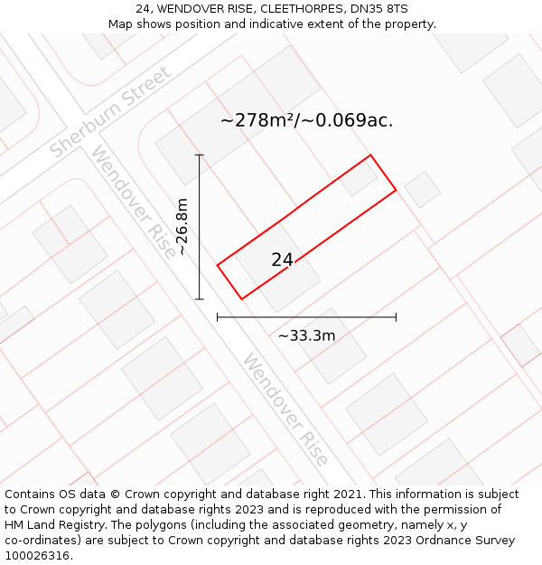 24, WENDOVER RISE, CLEETHORPES, DN35 8TS: Plot and title map