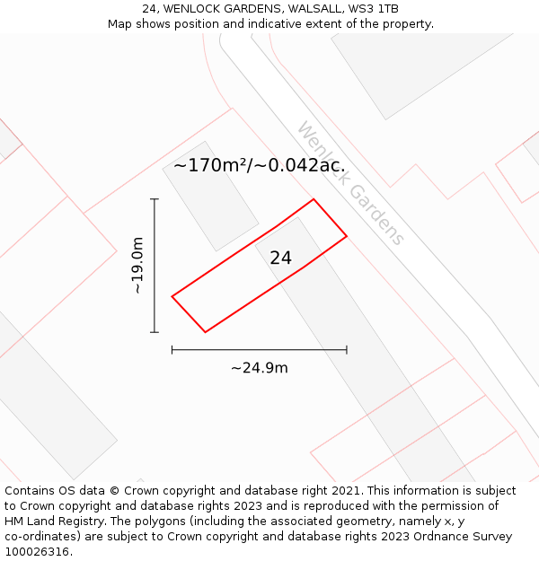 24, WENLOCK GARDENS, WALSALL, WS3 1TB: Plot and title map