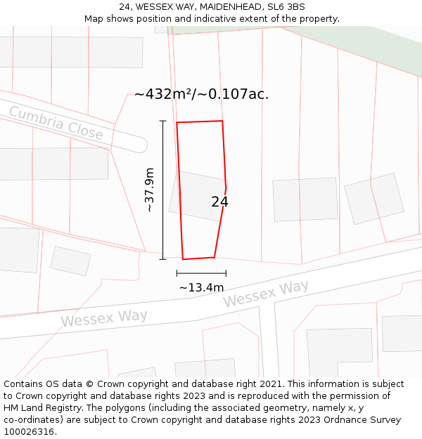 24, WESSEX WAY, MAIDENHEAD, SL6 3BS: Plot and title map