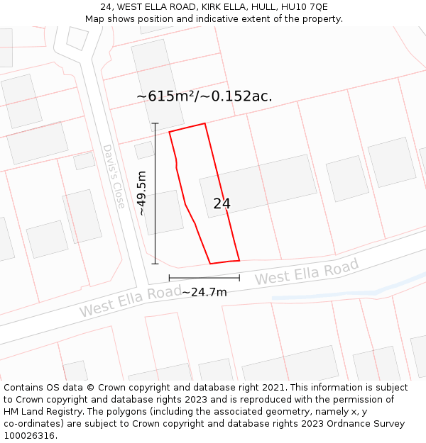 24, WEST ELLA ROAD, KIRK ELLA, HULL, HU10 7QE: Plot and title map