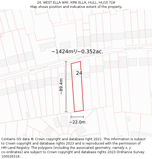 24, WEST ELLA WAY, KIRK ELLA, HULL, HU10 7LW: Plot and title map