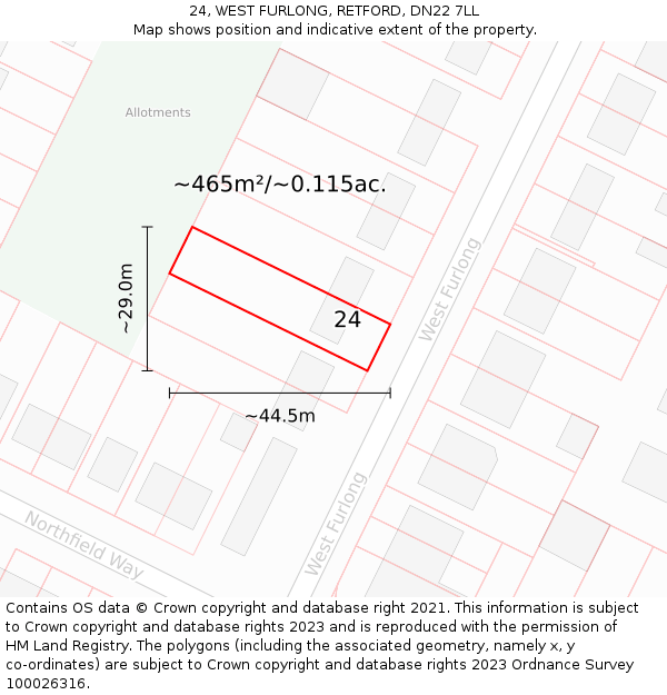 24, WEST FURLONG, RETFORD, DN22 7LL: Plot and title map