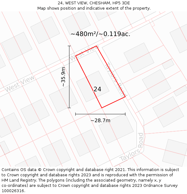 24, WEST VIEW, CHESHAM, HP5 3DE: Plot and title map