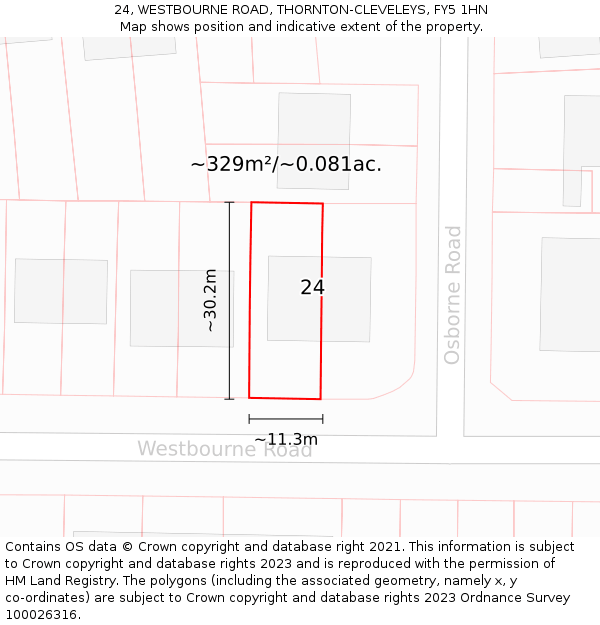 24, WESTBOURNE ROAD, THORNTON-CLEVELEYS, FY5 1HN: Plot and title map