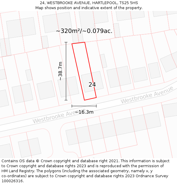 24, WESTBROOKE AVENUE, HARTLEPOOL, TS25 5HS: Plot and title map