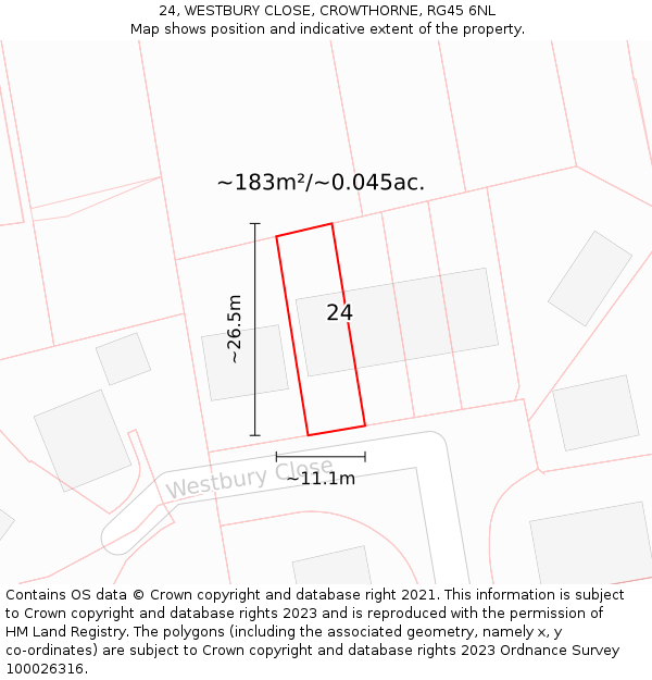 24, WESTBURY CLOSE, CROWTHORNE, RG45 6NL: Plot and title map