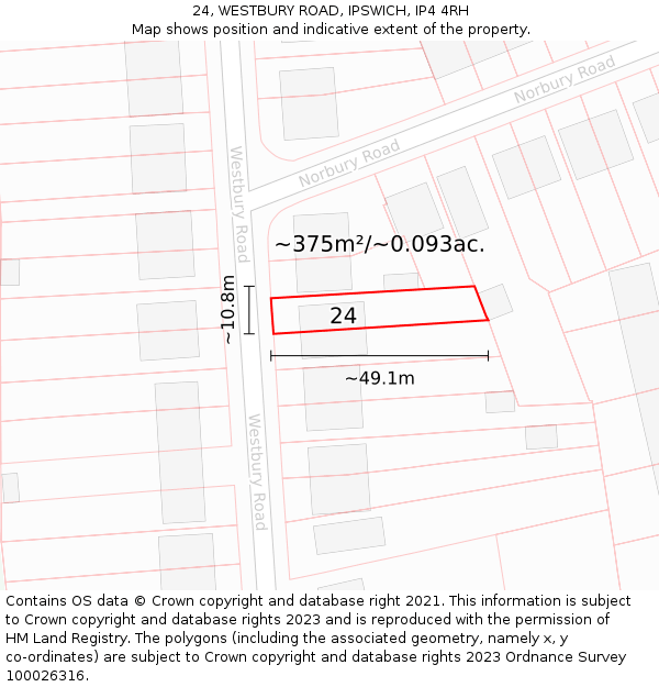 24, WESTBURY ROAD, IPSWICH, IP4 4RH: Plot and title map