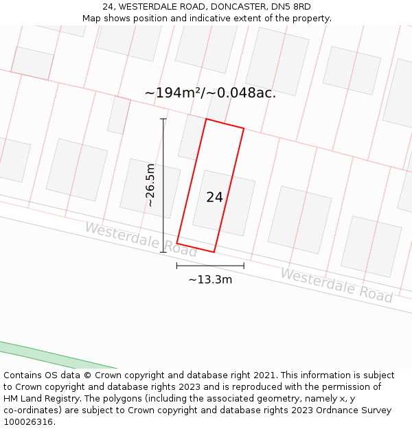 24, WESTERDALE ROAD, DONCASTER, DN5 8RD: Plot and title map