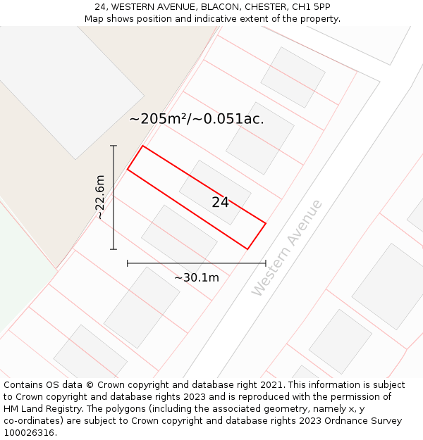 24, WESTERN AVENUE, BLACON, CHESTER, CH1 5PP: Plot and title map