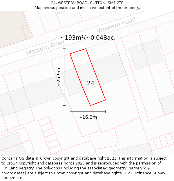 24, WESTERN ROAD, SUTTON, SM1 2TE: Plot and title map