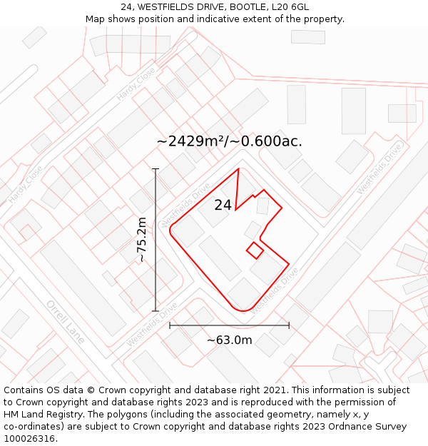 24, WESTFIELDS DRIVE, BOOTLE, L20 6GL: Plot and title map