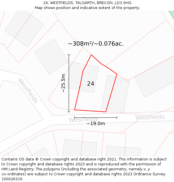 24, WESTFIELDS, TALGARTH, BRECON, LD3 0HG: Plot and title map