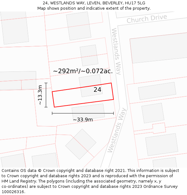24, WESTLANDS WAY, LEVEN, BEVERLEY, HU17 5LG: Plot and title map