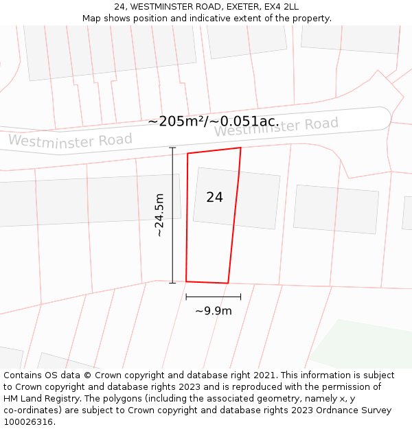 24, WESTMINSTER ROAD, EXETER, EX4 2LL: Plot and title map