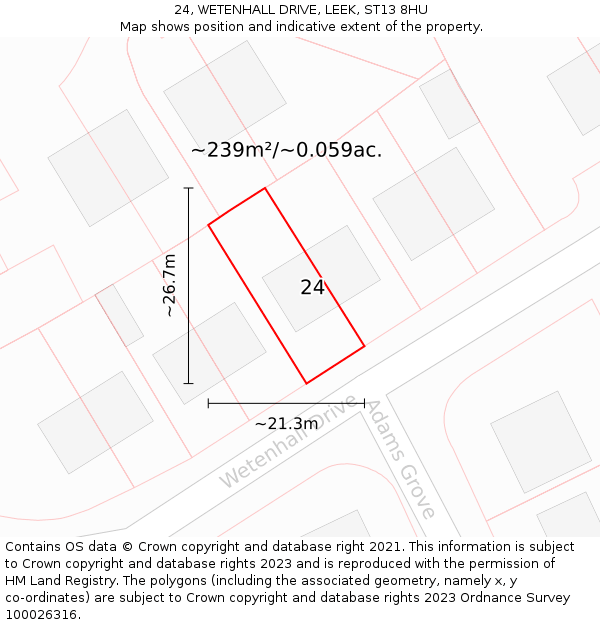 24, WETENHALL DRIVE, LEEK, ST13 8HU: Plot and title map