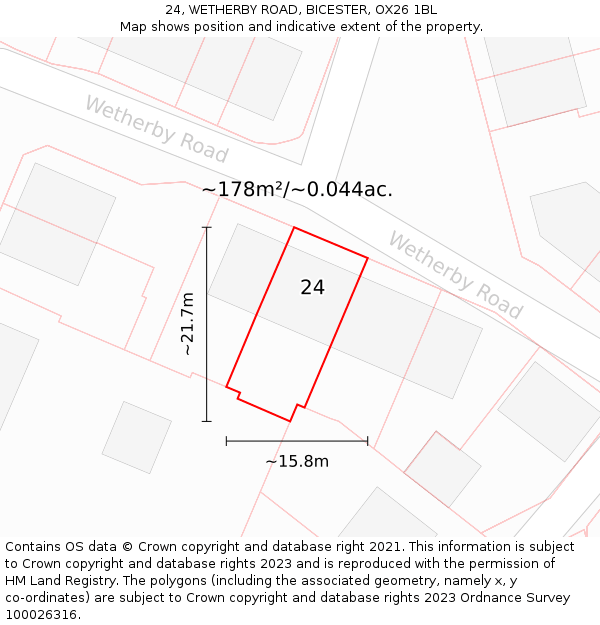 24, WETHERBY ROAD, BICESTER, OX26 1BL: Plot and title map