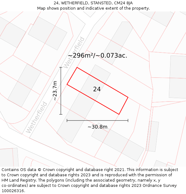 24, WETHERFIELD, STANSTED, CM24 8JA: Plot and title map