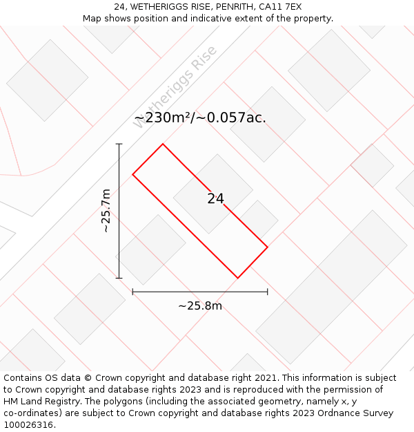 24, WETHERIGGS RISE, PENRITH, CA11 7EX: Plot and title map