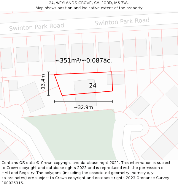 24, WEYLANDS GROVE, SALFORD, M6 7WU: Plot and title map