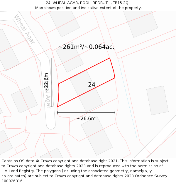 24, WHEAL AGAR, POOL, REDRUTH, TR15 3QL: Plot and title map