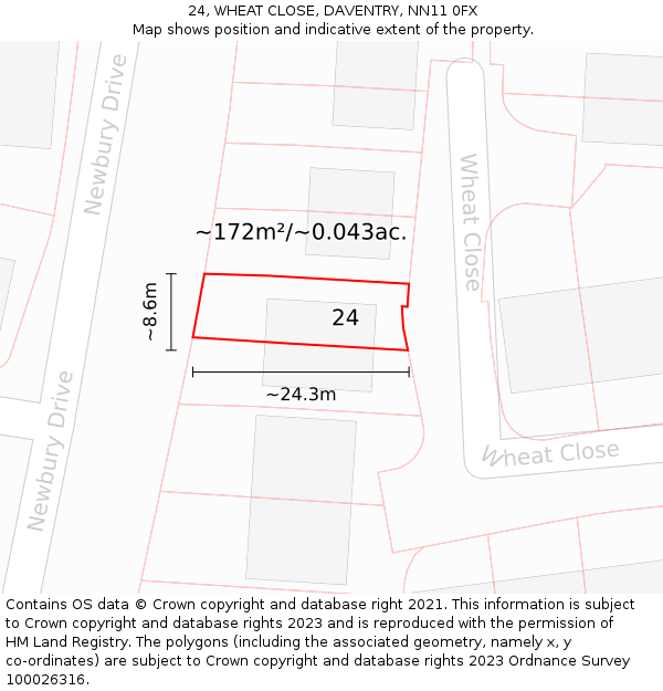 24, WHEAT CLOSE, DAVENTRY, NN11 0FX: Plot and title map
