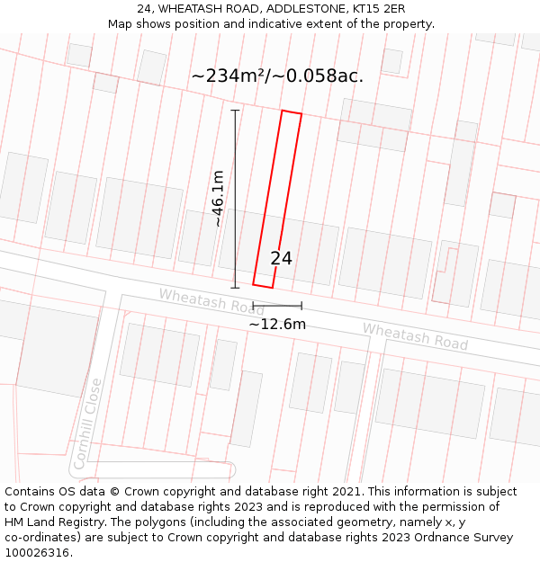 24, WHEATASH ROAD, ADDLESTONE, KT15 2ER: Plot and title map