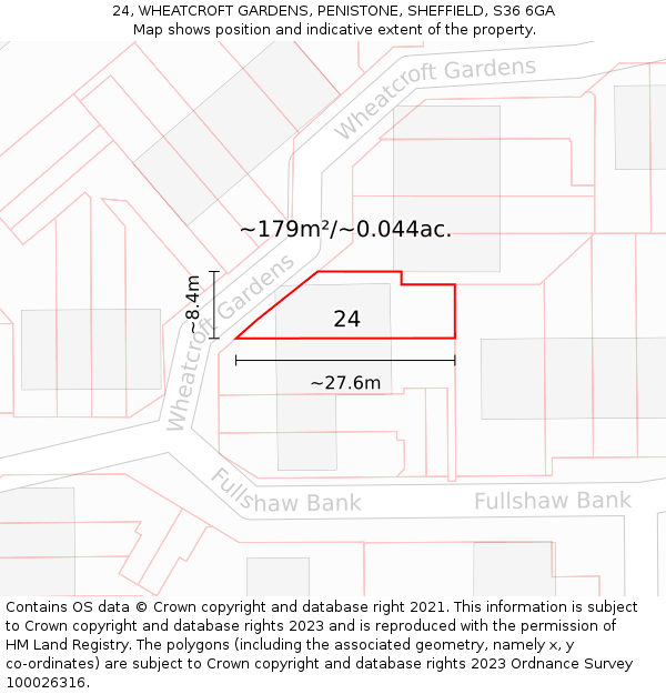 24, WHEATCROFT GARDENS, PENISTONE, SHEFFIELD, S36 6GA: Plot and title map