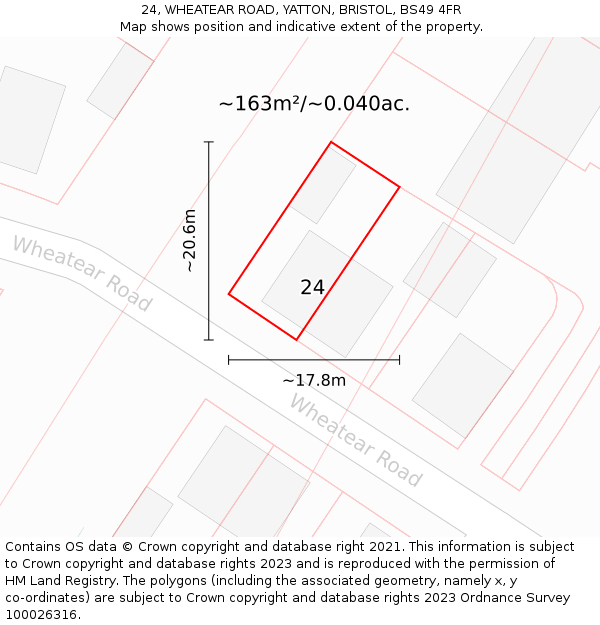 24, WHEATEAR ROAD, YATTON, BRISTOL, BS49 4FR: Plot and title map