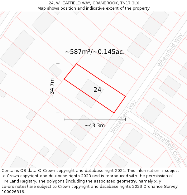 24, WHEATFIELD WAY, CRANBROOK, TN17 3LX: Plot and title map